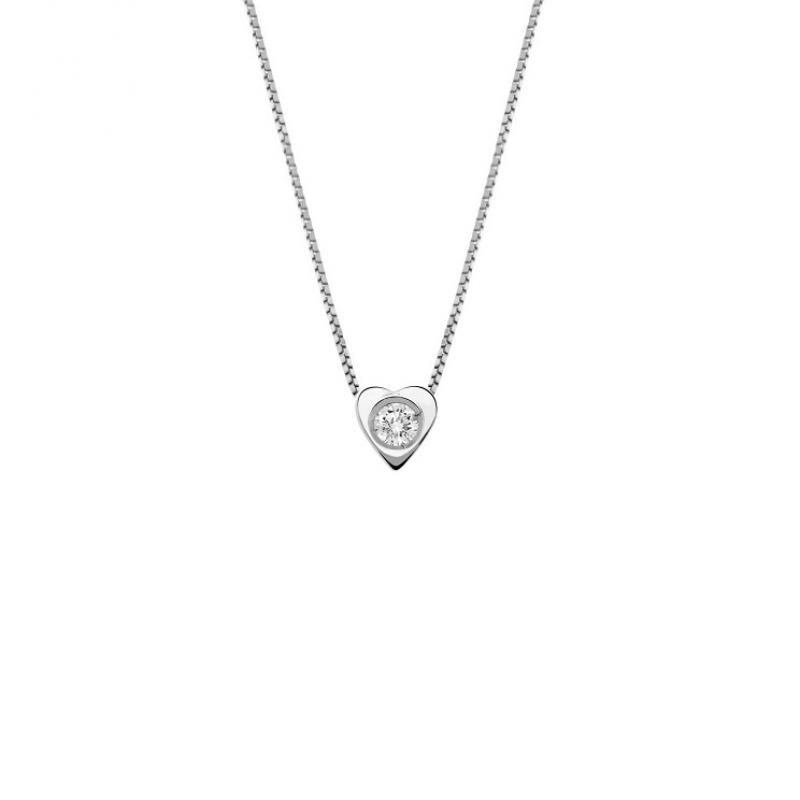 Lantisor din aur alb 18K cu pandantiv inima cu diamant 0,04 ct., model Orsini 0478CI